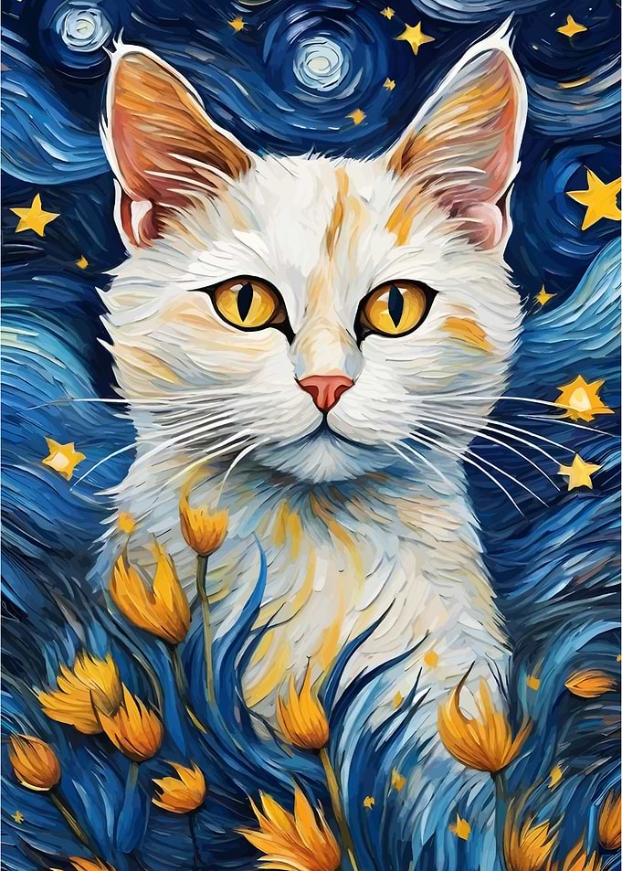 Cat in Starry Night Style