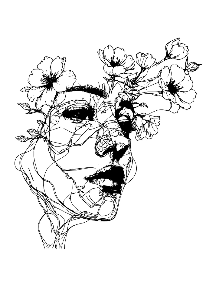 Floral Woman Line Art