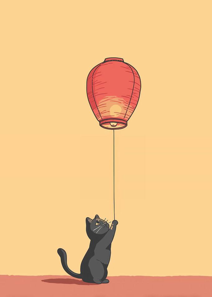 Cat with Red Lantern