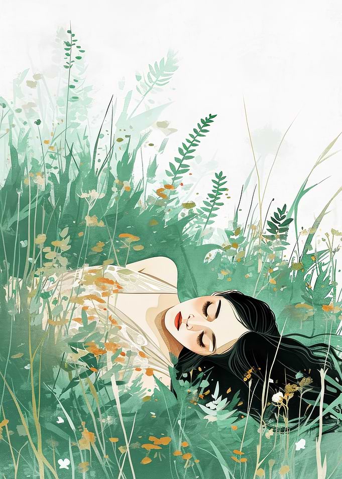 Woman Lying in Grass Illustration