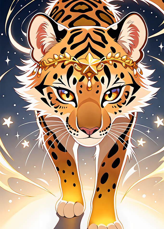 Elegant Cartoon Jaguar with Star Crown