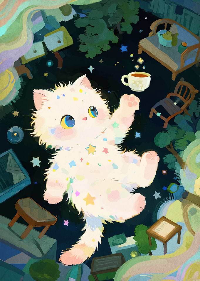 Dreamy Star Cat in Floating Room