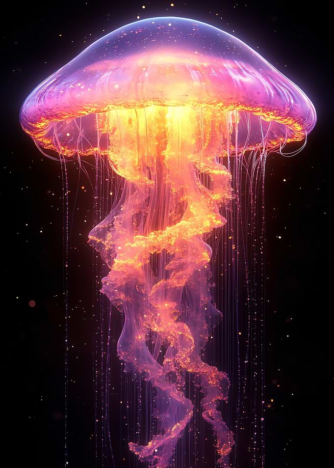 Glowing Jellyfish in Dark Space