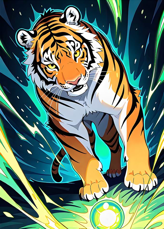 Stylized Tiger with Energy Orb