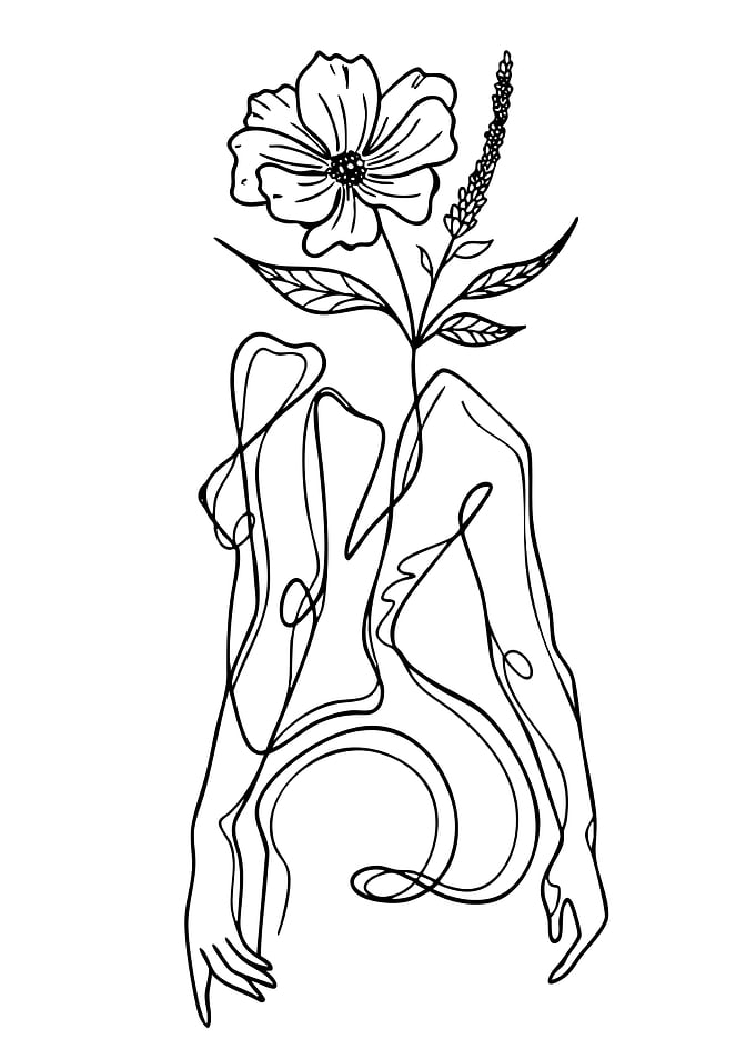 Floral Figure Line Art