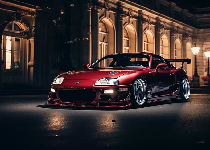 Red sports car at night