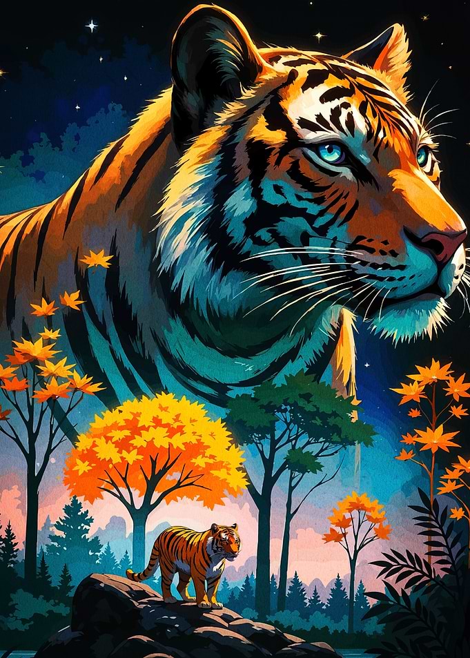 Tiger in Autumn Forest