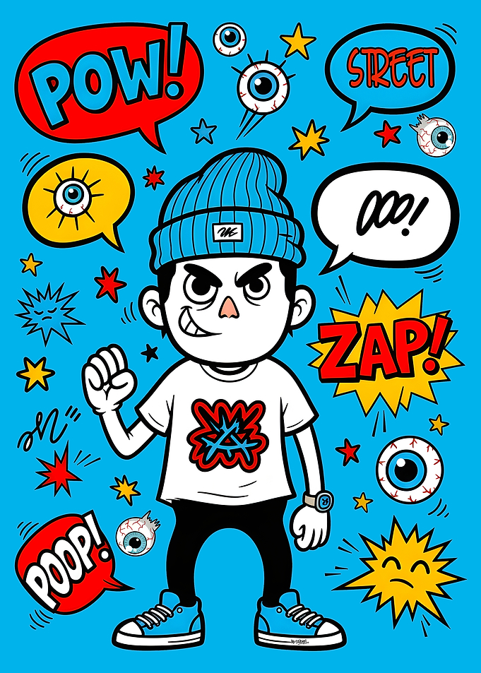Cartoon Boy with Comic Book Elements