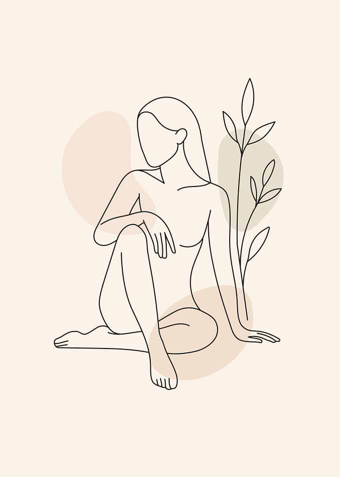 Minimalist Woman Line Art with Plant