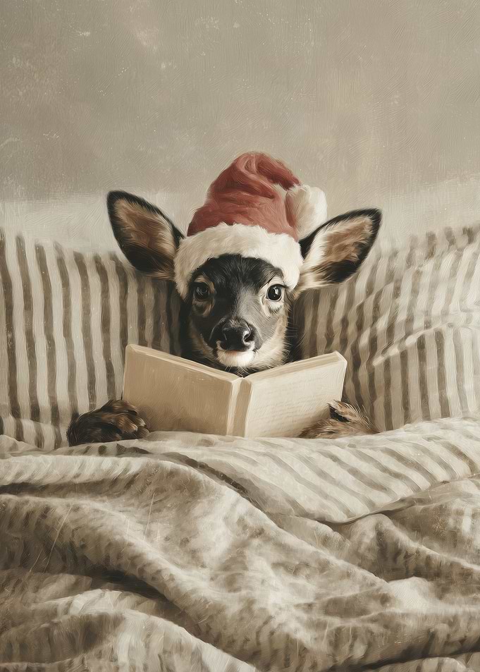 Christmas Deer Reading in Bed