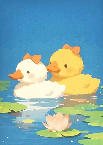 Two Cute Ducks in a Pond