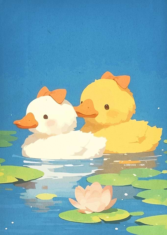 Two Cute Ducks in a Pond