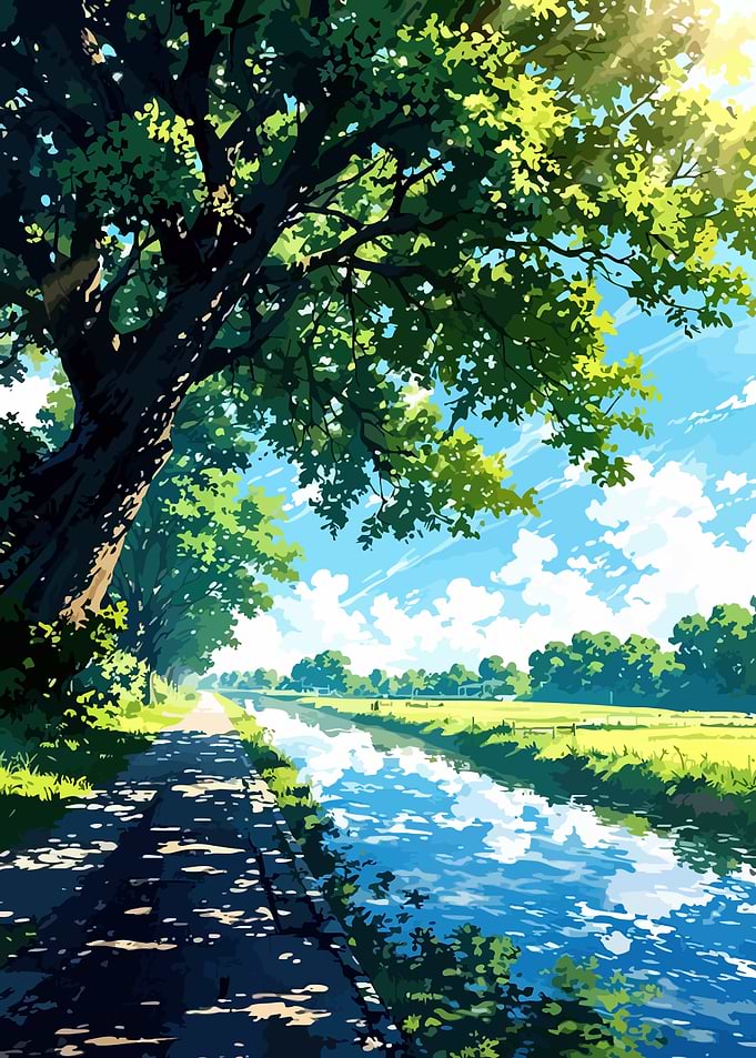 Anime Style Landscape with River