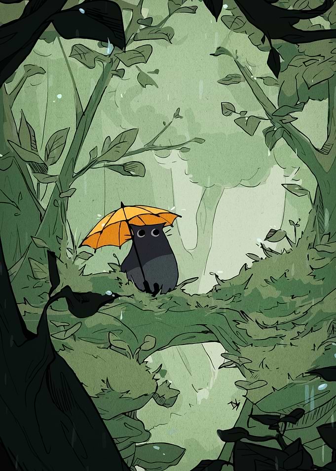 Rainy Forest Creature with Umbrella