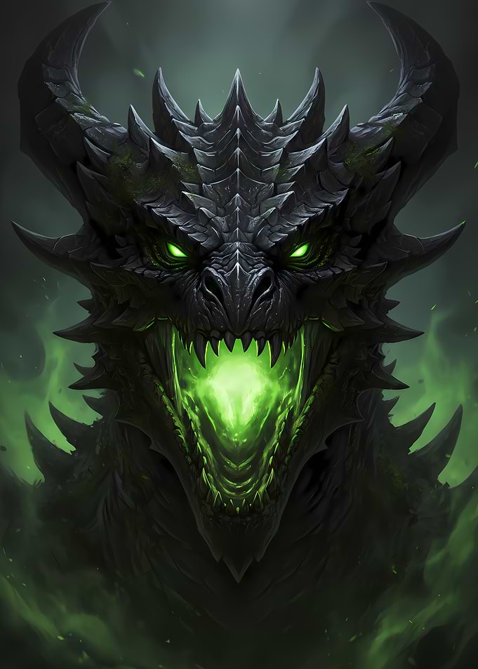Black Dragon with Green Fire Breath