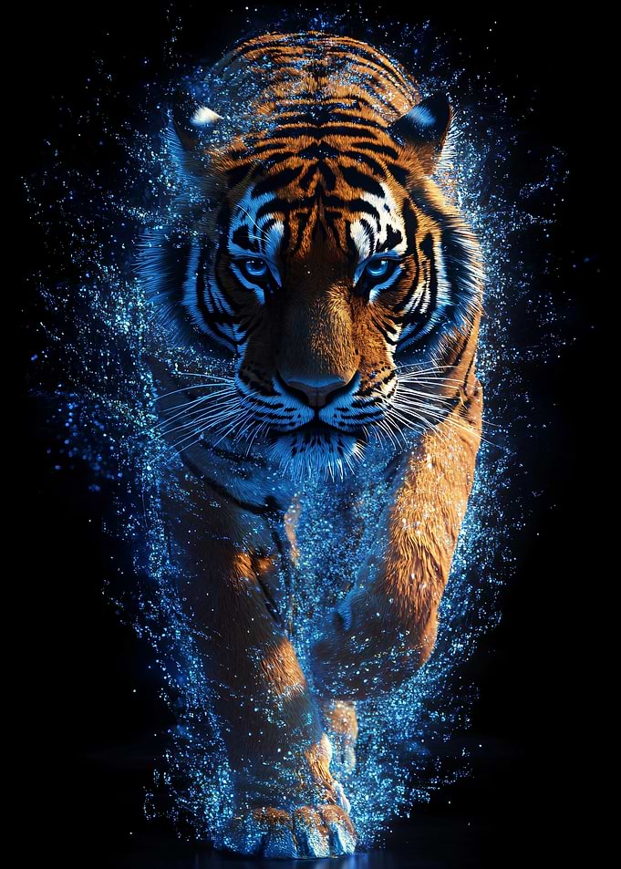 Tiger with Blue Sparkle Effect