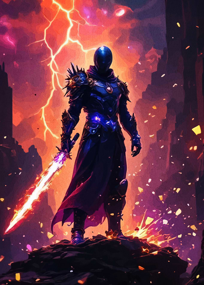 Armored Warrior Flaming Sword