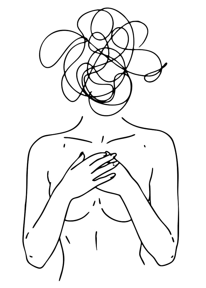 Line Art Woman with Tangled Mind