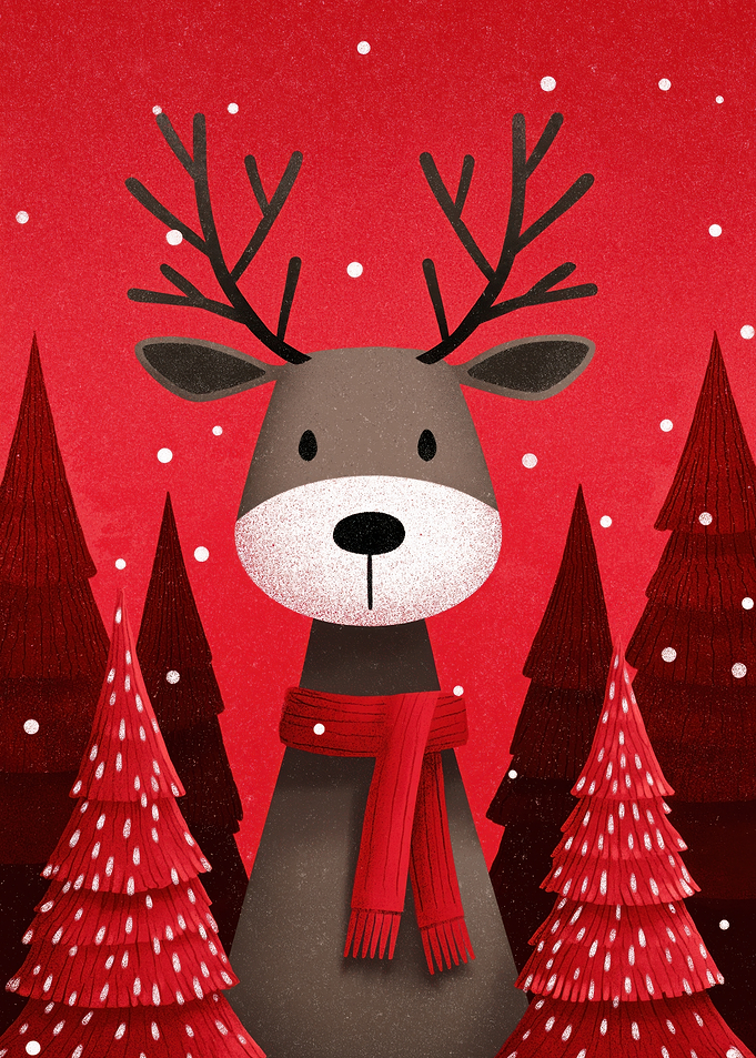 Festive Reindeer in Snowy Forest