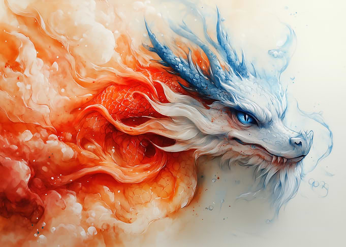 Watercolor Dragon Head