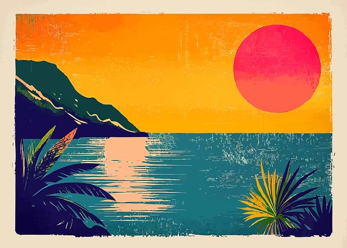 Tropical Beach Sunset Vintage Abstract Minimalist Art