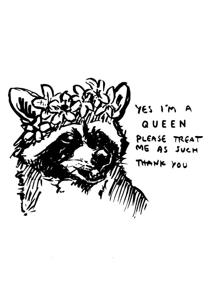 Raccoon Queen with Flower Crown