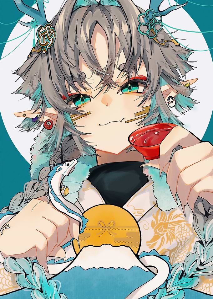 Anime Character with Antlers and Dragon