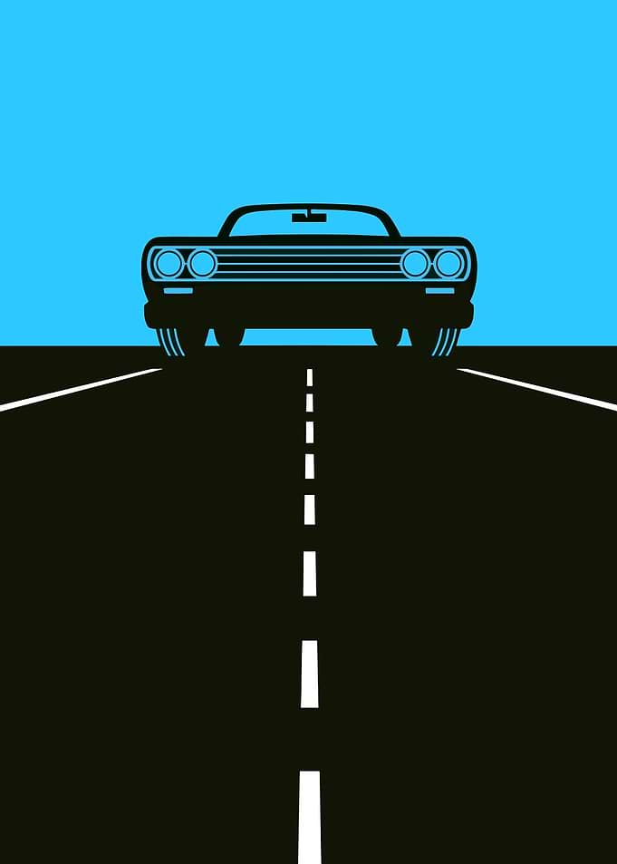 Classic Car on Road Illustration