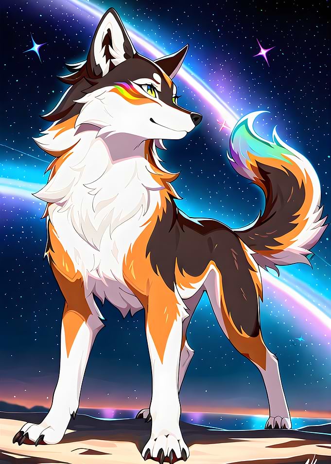 Colorful Wolf in Space