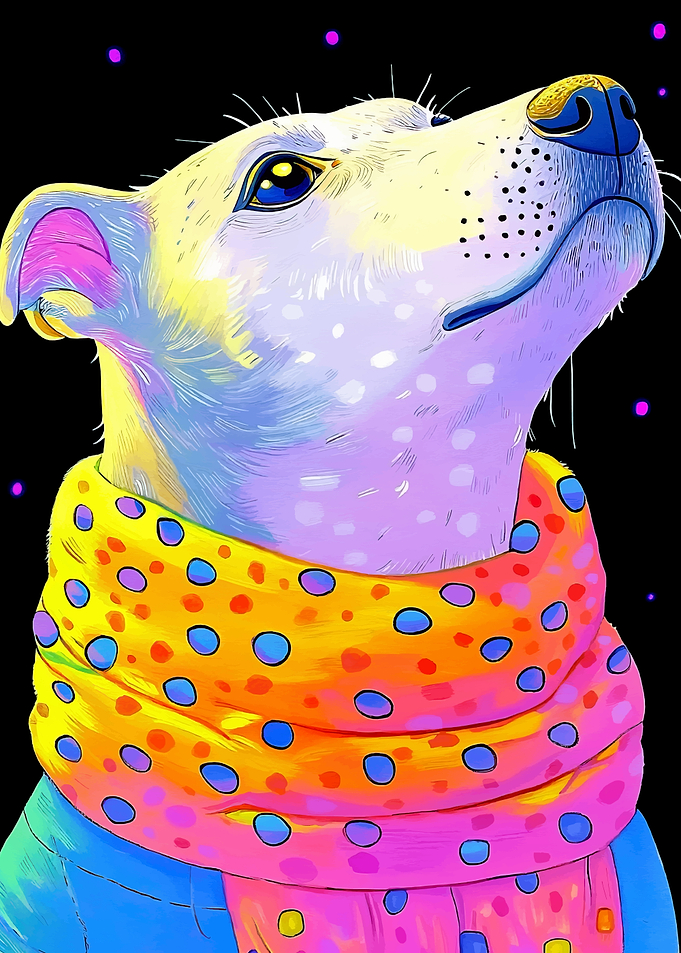 Colorful Dog Portrait with Polka Dot Scarf