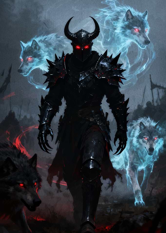 Dark Knight with Spectral Wolves
