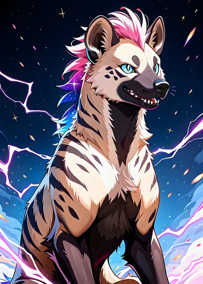 Cartoon Hyena with Colorful Hair