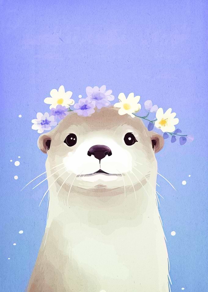 Otter with Flower Crown Illustration