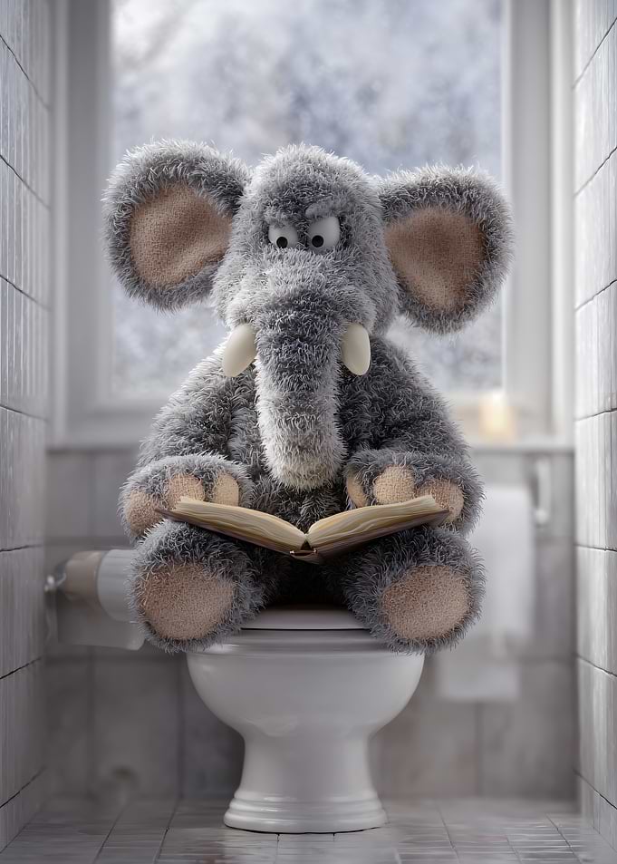 Elephant Reading on Toilet