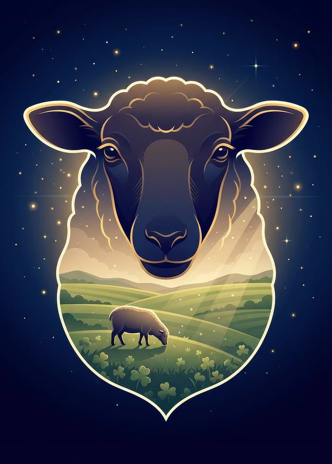 Sheep Portrait with Landscape