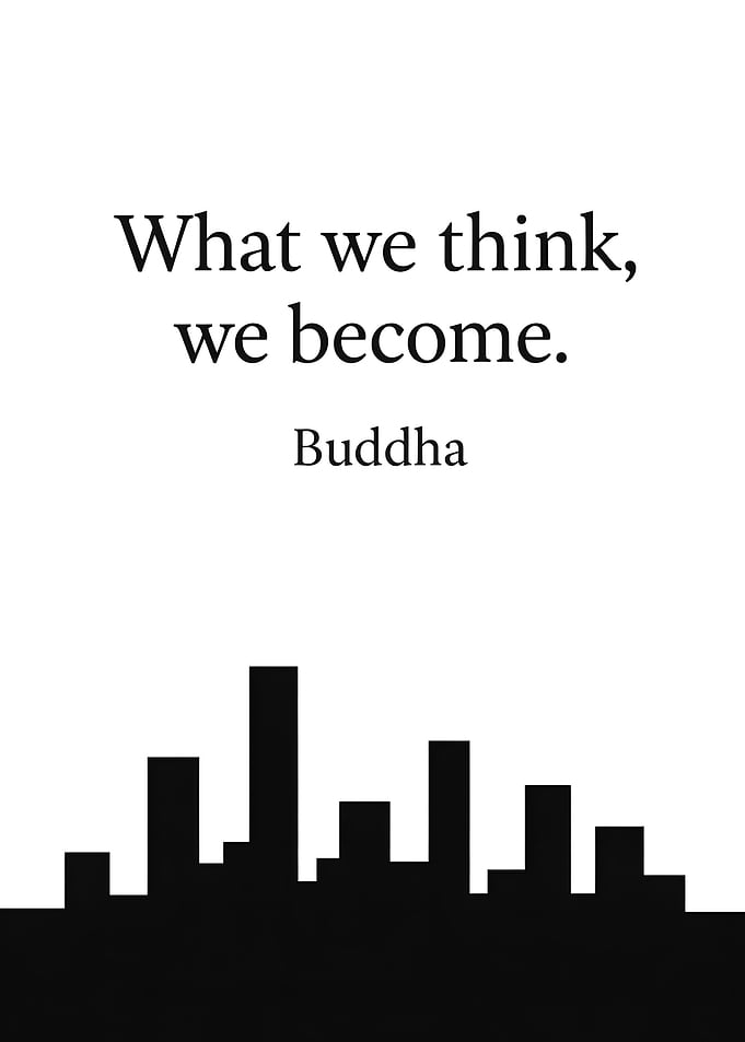 Buddha Quote with Cityscape Silhouette