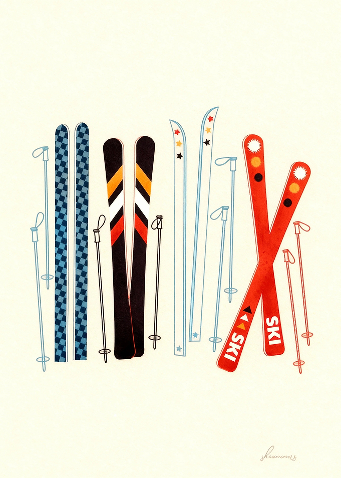 Colorful Ski Equipment Illustration