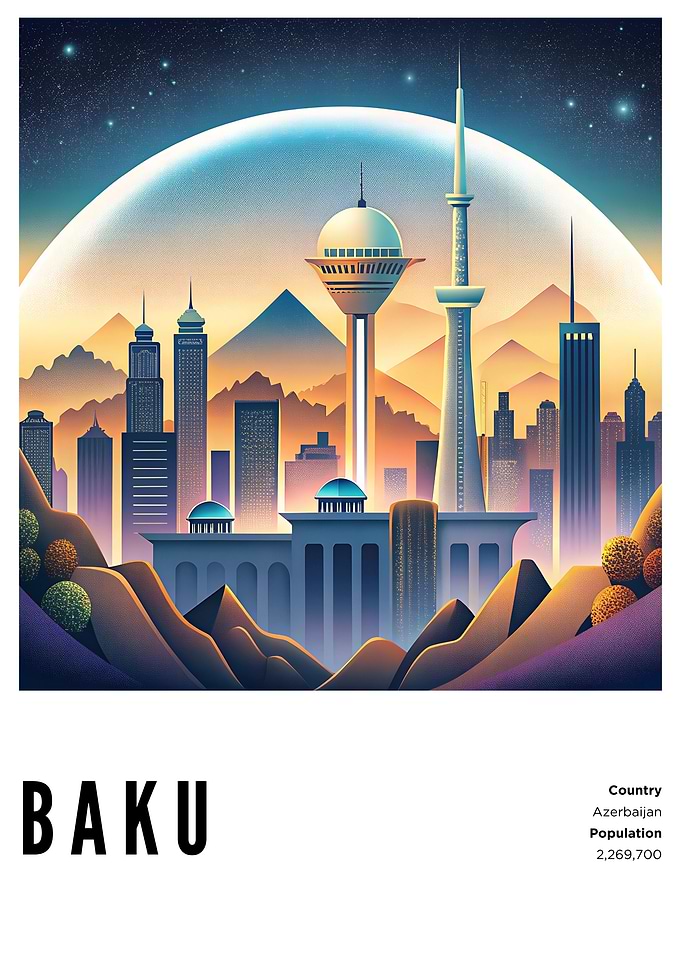 Baku, Azerbaijan Cityscape Illustration