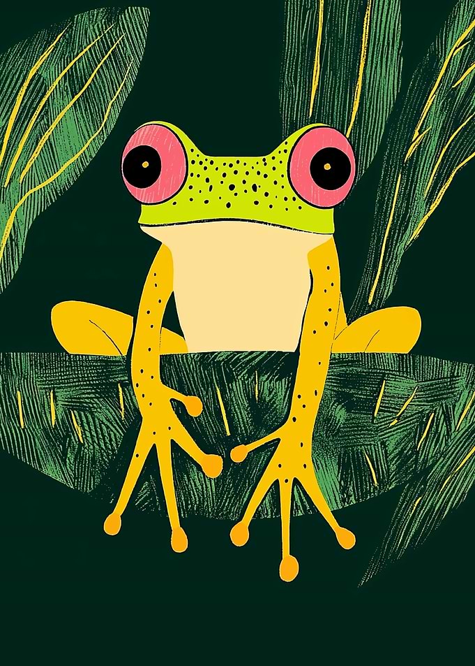 Stylized Frog in Jungle Foliage