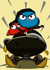 Gumball and Darwin skateboarding