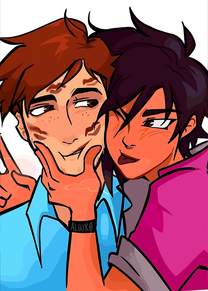 Cartoon Couple Portrait with Kiss Marks