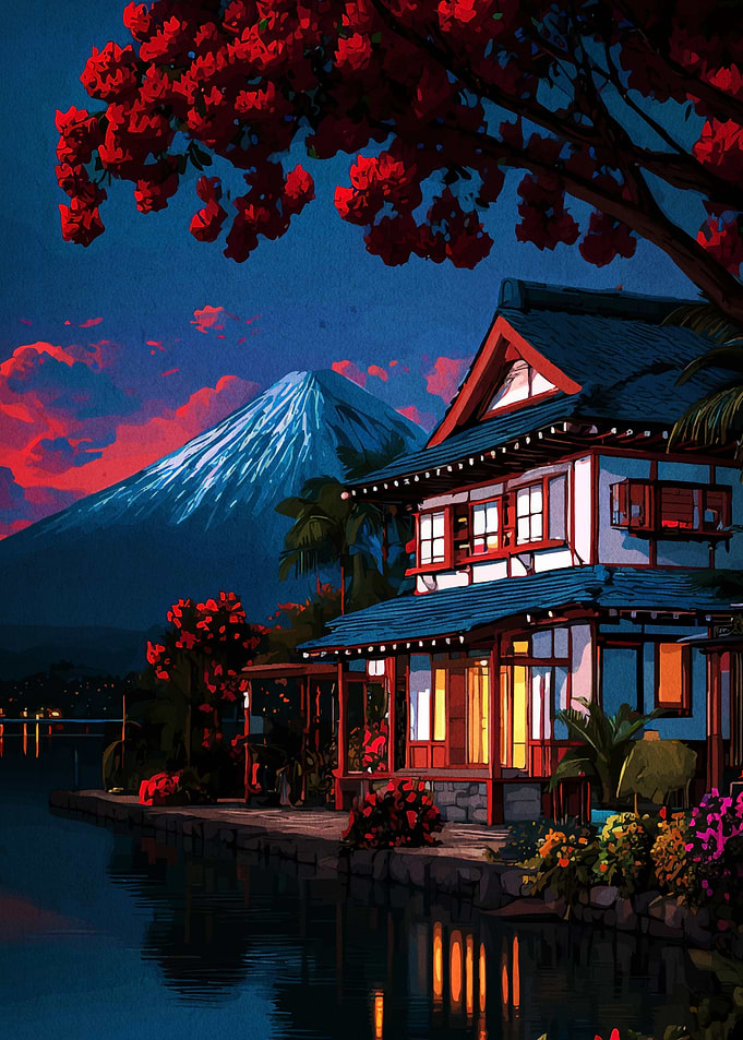 Japanese House with Mount Fuji View