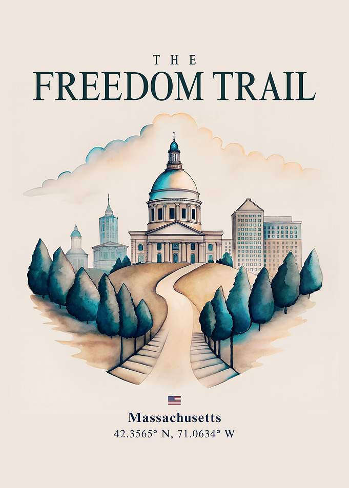 The Freedom Trail Massachusetts Watercolor Art