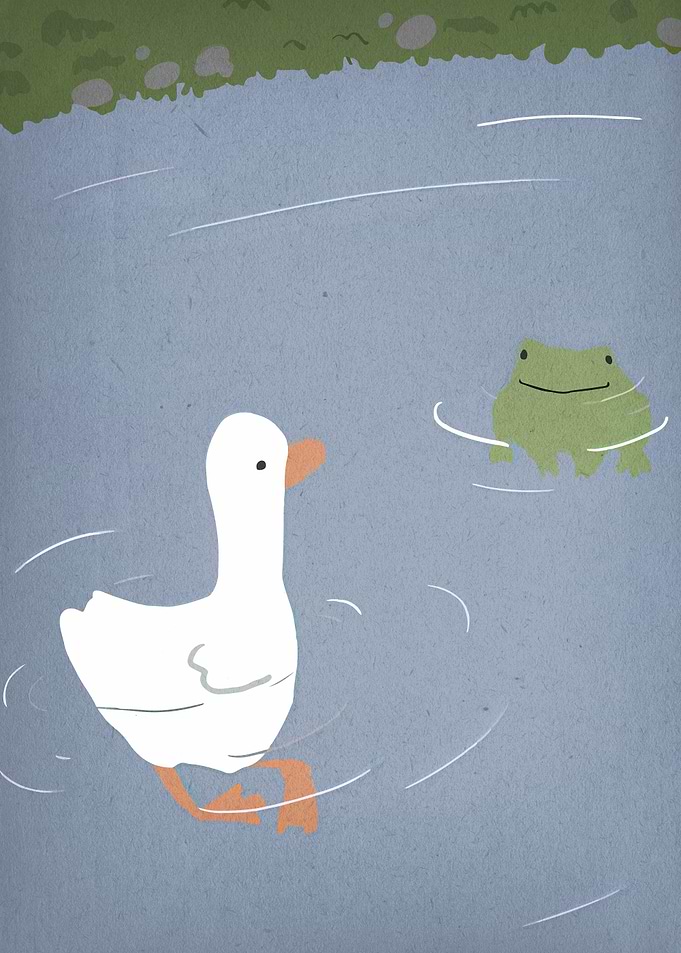 Duck and Frog in the Pond