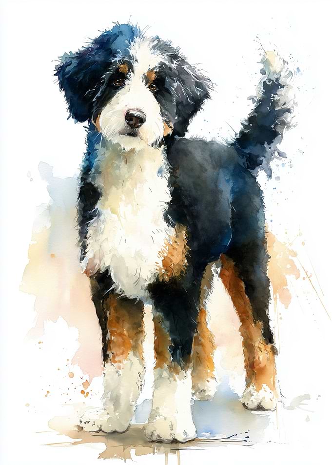 Bernese Mountain Dog Watercolor Portrait