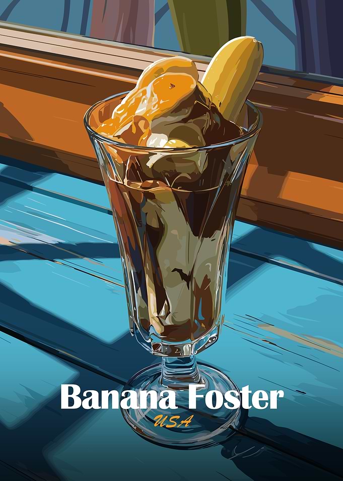 Banana Foster Dessert Illustration