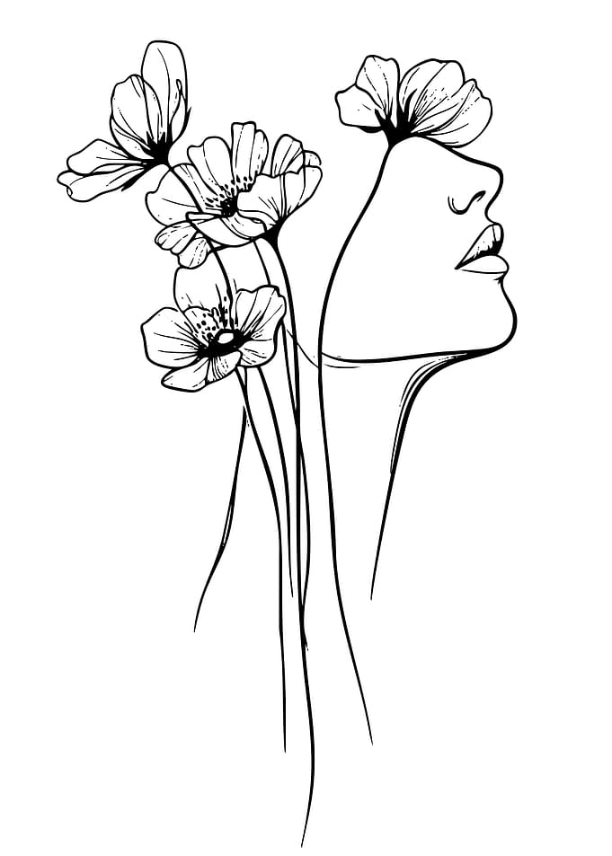 Floral Woman Line Art
