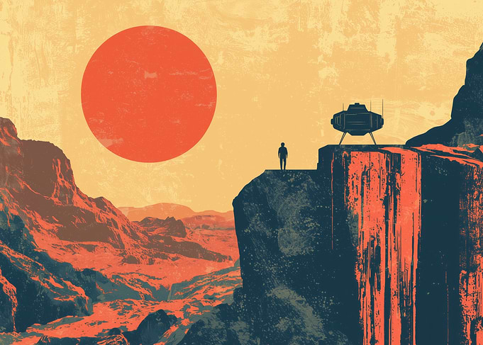 Retro Sci-Fi Explorer Under the Red Sun