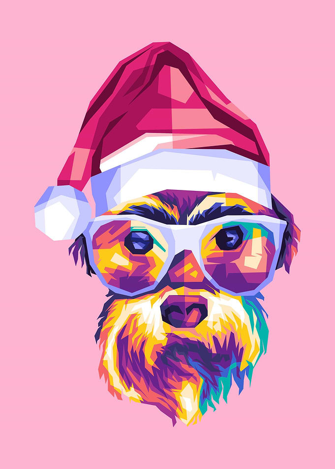 Dog with Santa Hat Pop Art