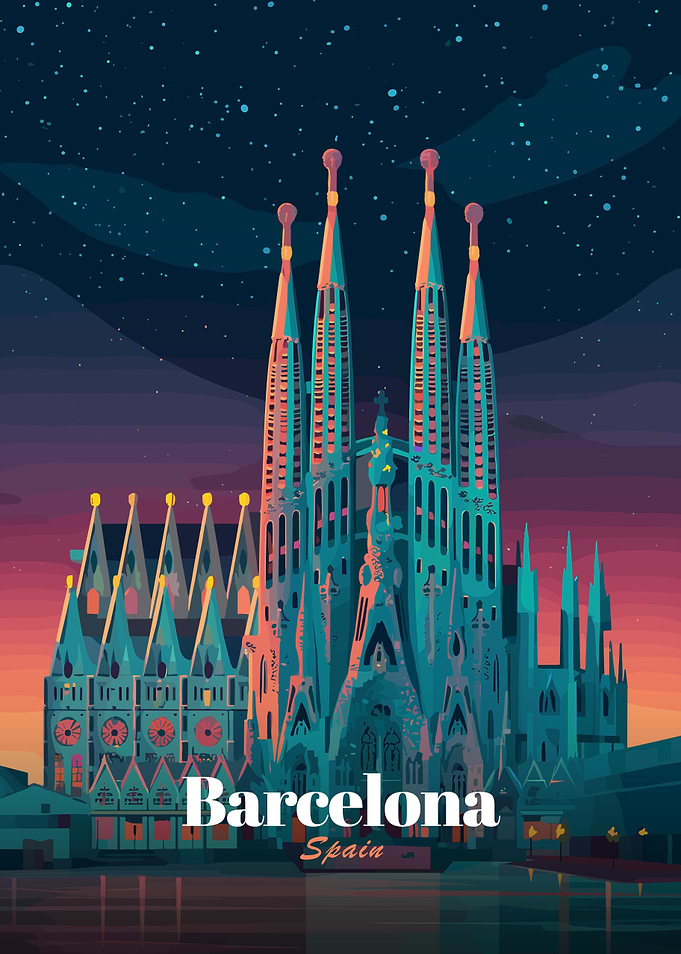 Barcelona Spain Sagrada Familia Illustration